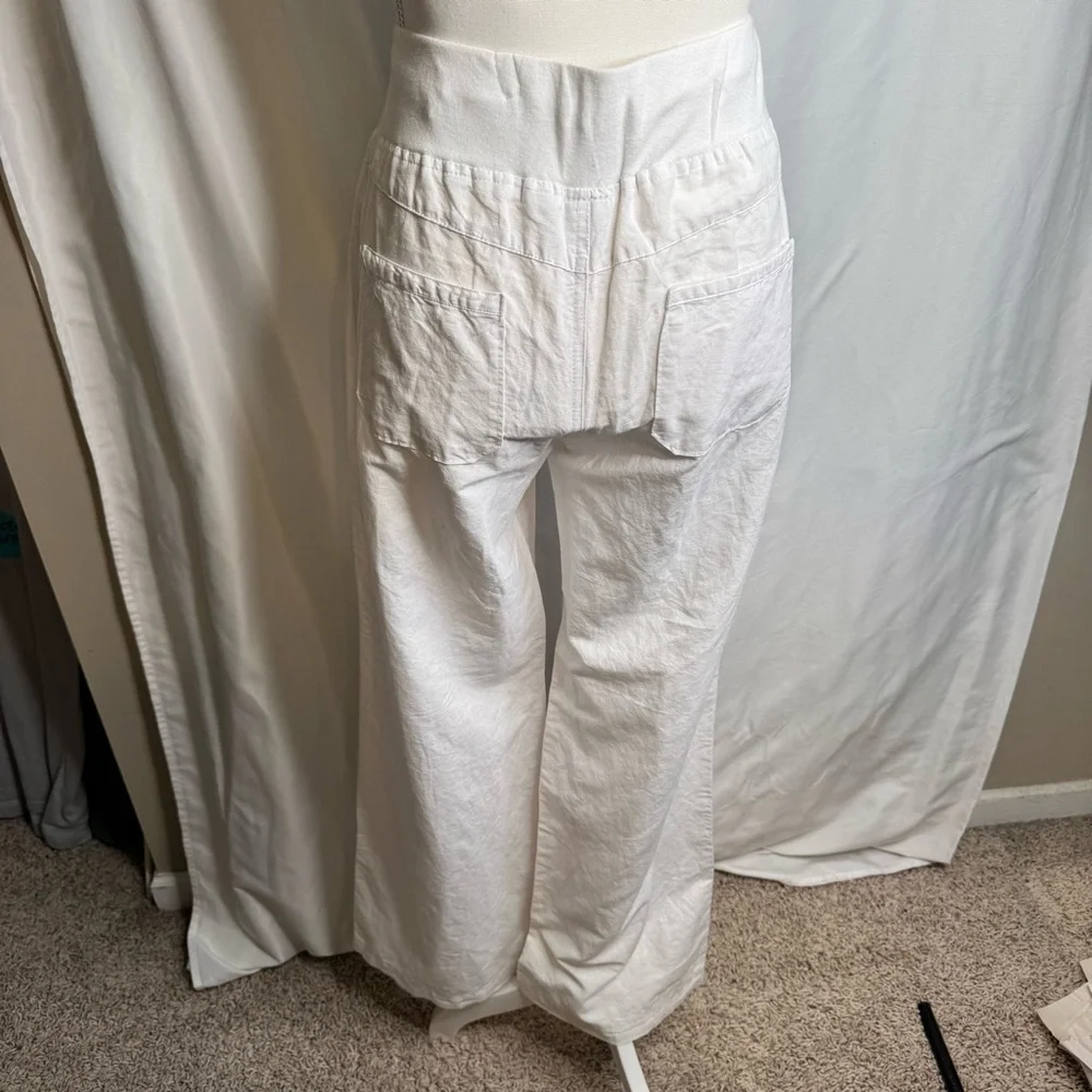 NY&C Linen Wide Leg Pants White Size Medium NWT Drawstring Summer